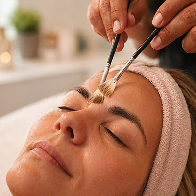 Eine Kundin erhält bei Di Noto Kosmetik eine entspannende erholsame Gesichtsbehandlung